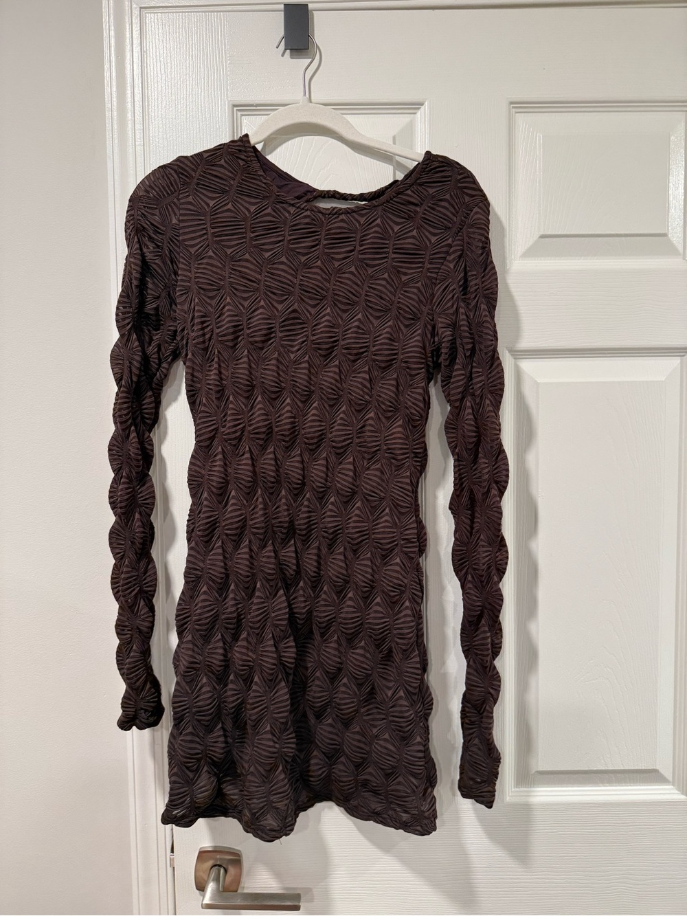 Free People Textured Long-Sleeve Dress in Deep Brown